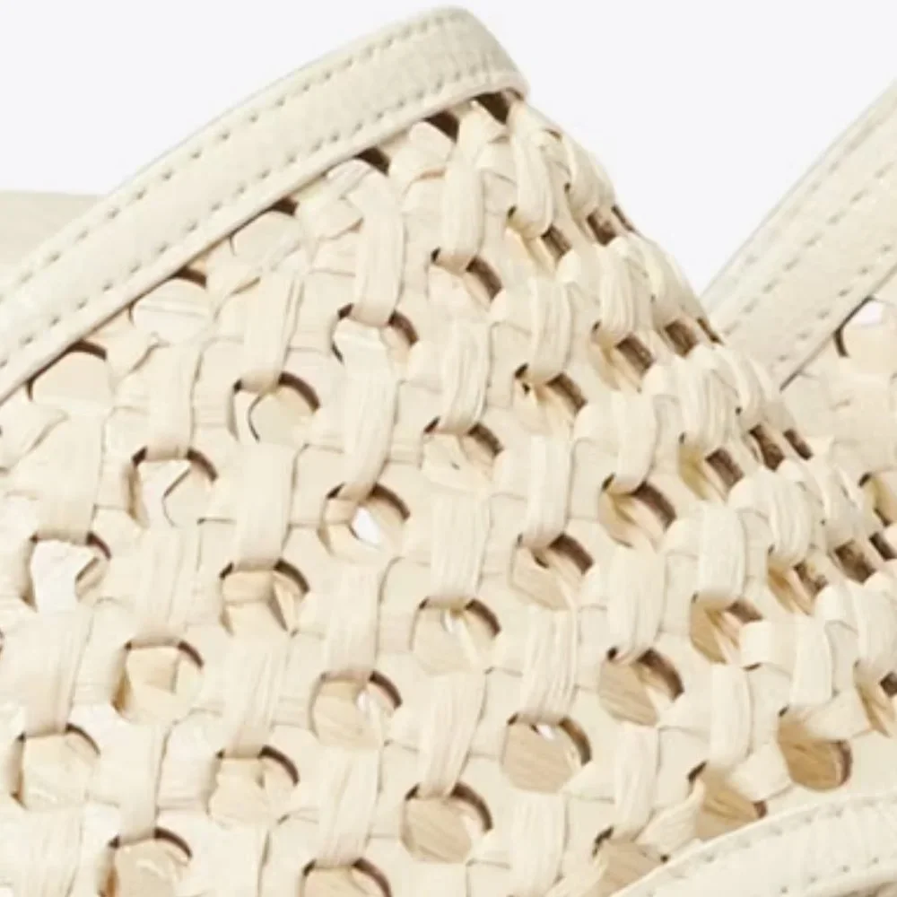 Tory Burch $378 NIB Woven Raffia Heeled Sandal New Ivory Natural 9.5